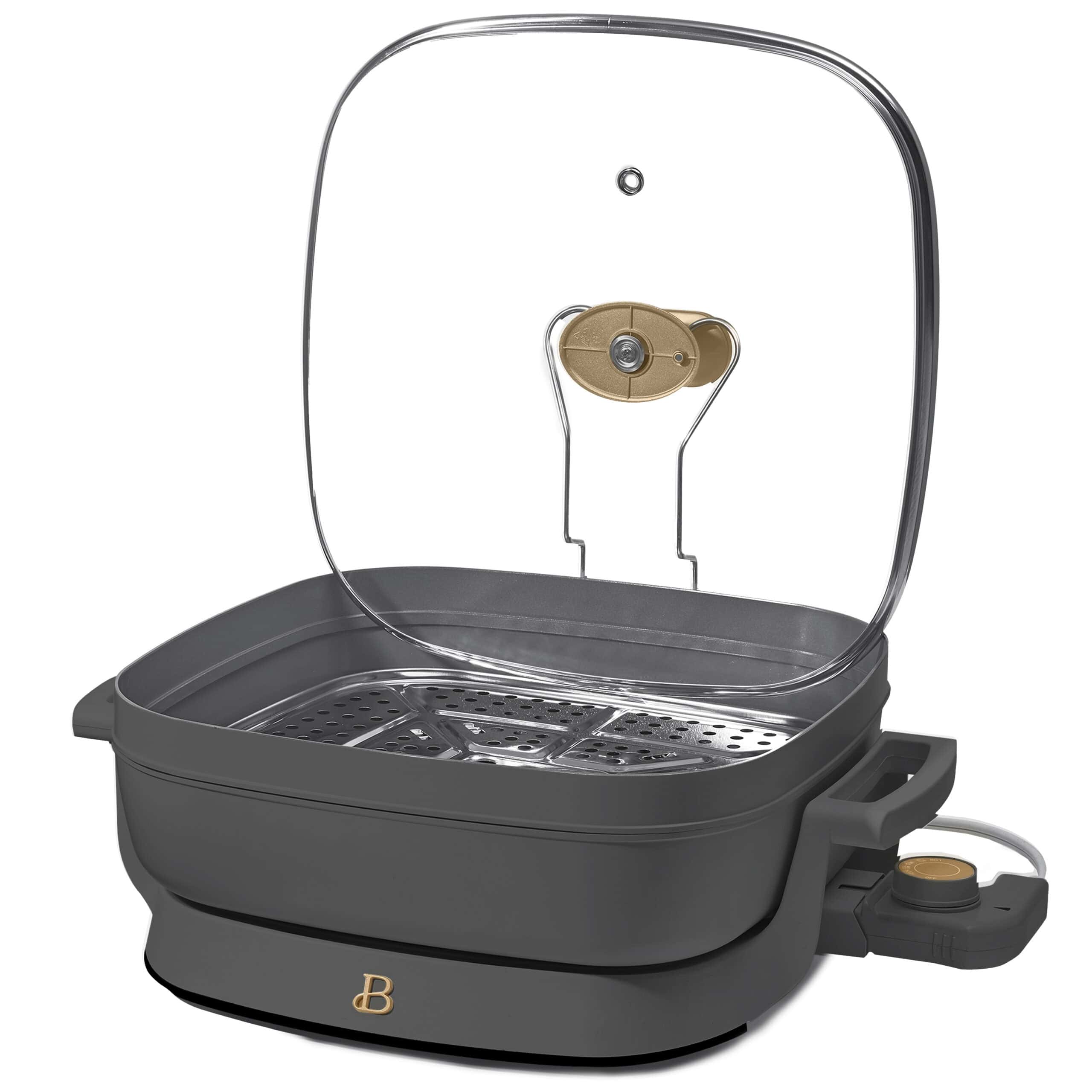 Beautiful 5 in 1 Electric Skillet - Expandable up to 7 Qt with Glass Lid, Oyster Gray by Drew Barrymore