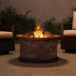 Sunjoy 31.89-in W Gray Clay Wood-Burning Fire Pit