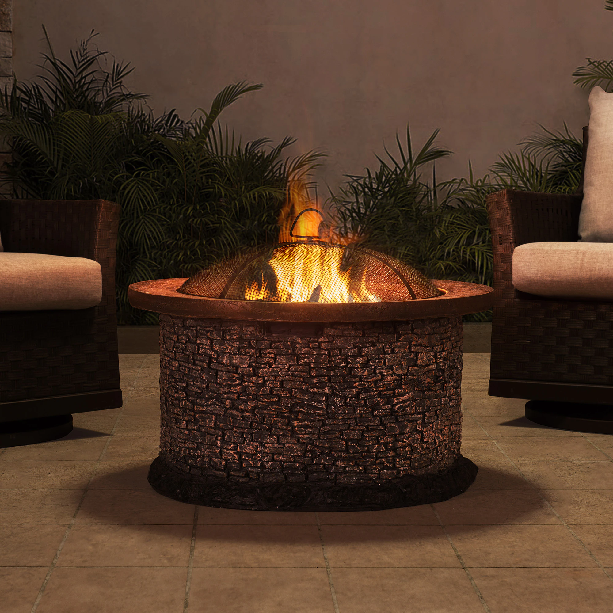 Sunjoy 31.89-in W Gray Clay Wood-Burning Fire Pit