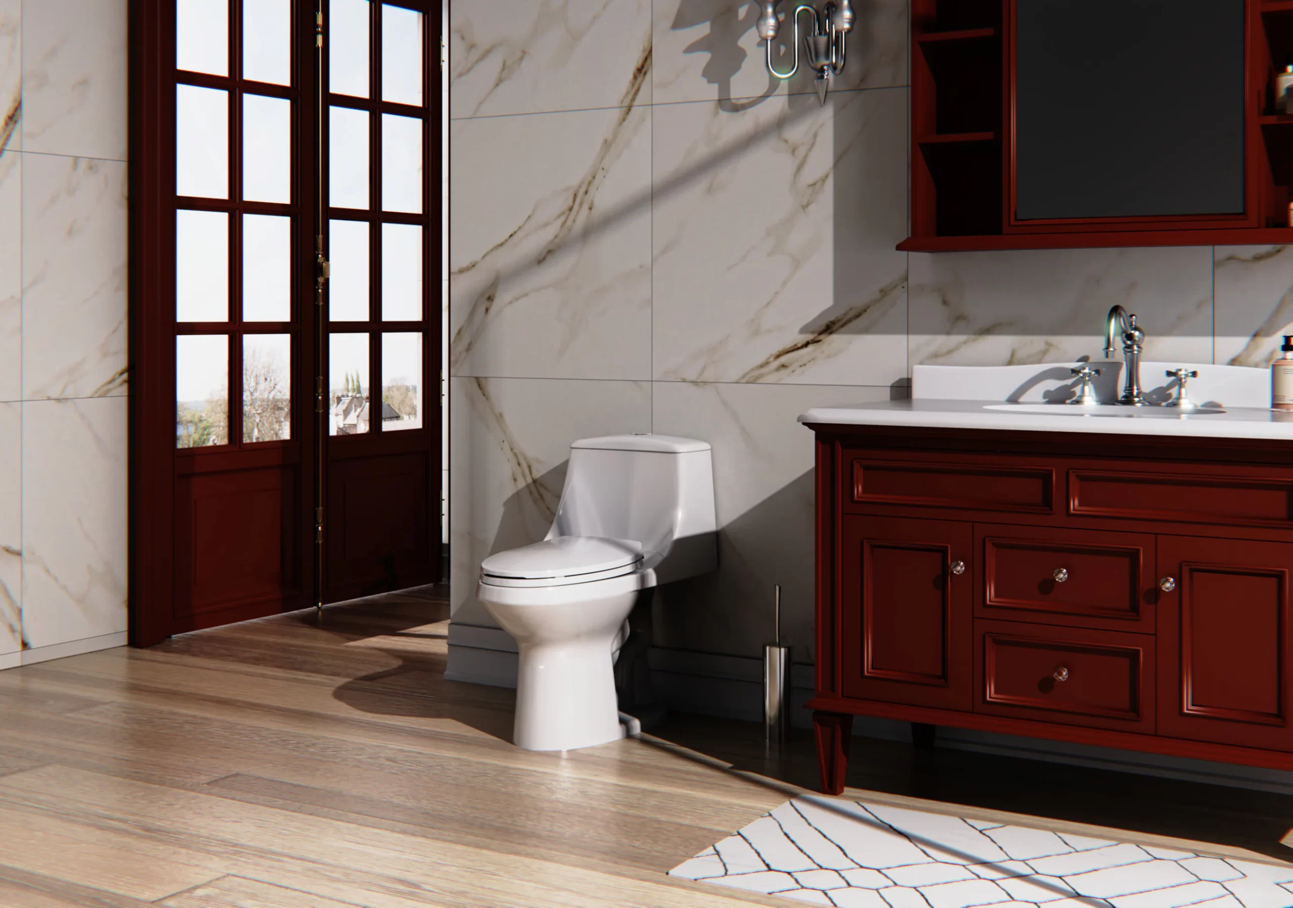 Project Source Laporte White Dual Flush Elongated Chair Height 1-Piece Toilet 12-in Rough-In WaterSense 1.6-GPF