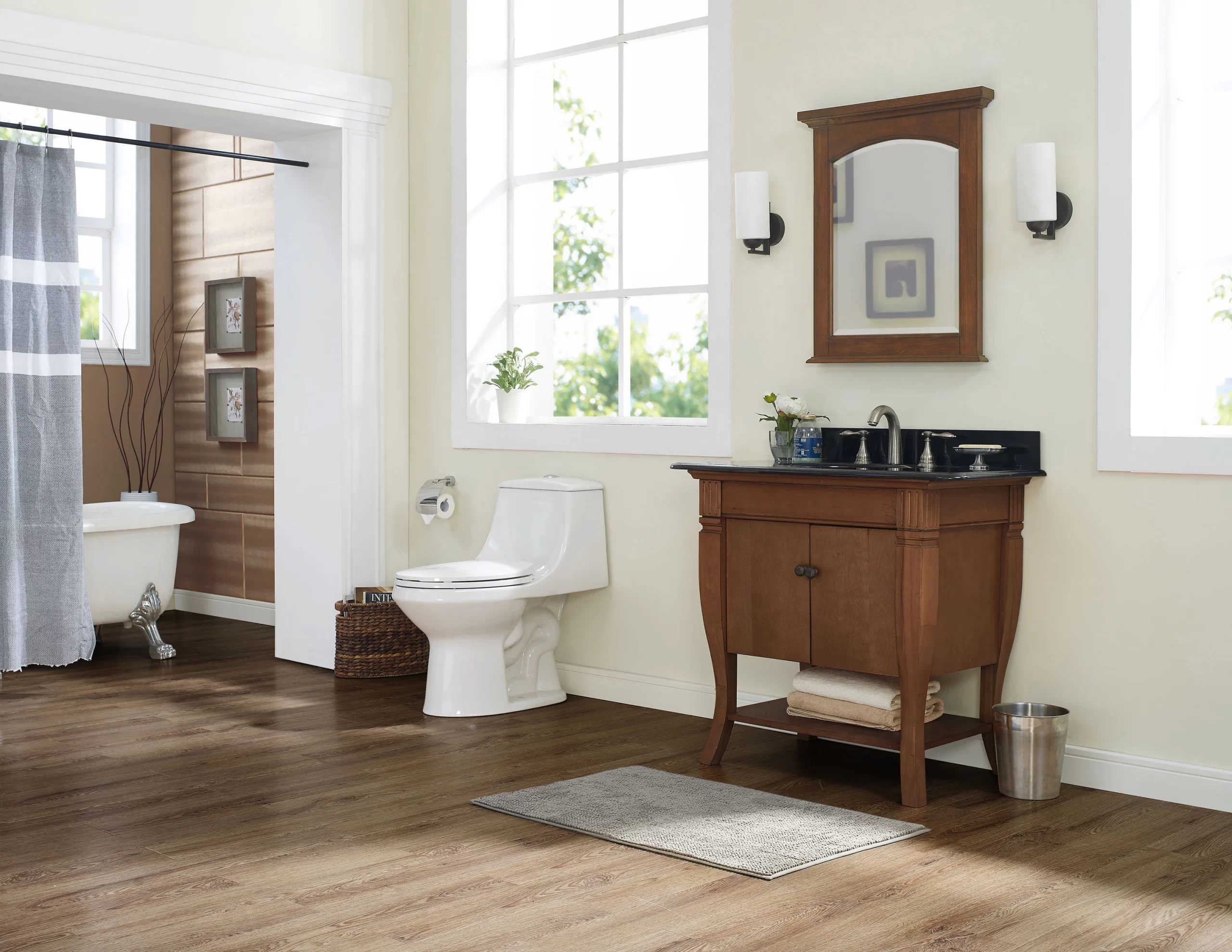 Project Source Laporte White Dual Flush Elongated Chair Height 1-Piece Toilet 12-in Rough-In WaterSense 1.6-GPF