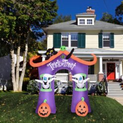 Haunted Hill Farm 9-ft Pre-Lit Inflatable Trick or Treat Walkway Arch with Black Cat, Jack-O-Lantern, and Ghost