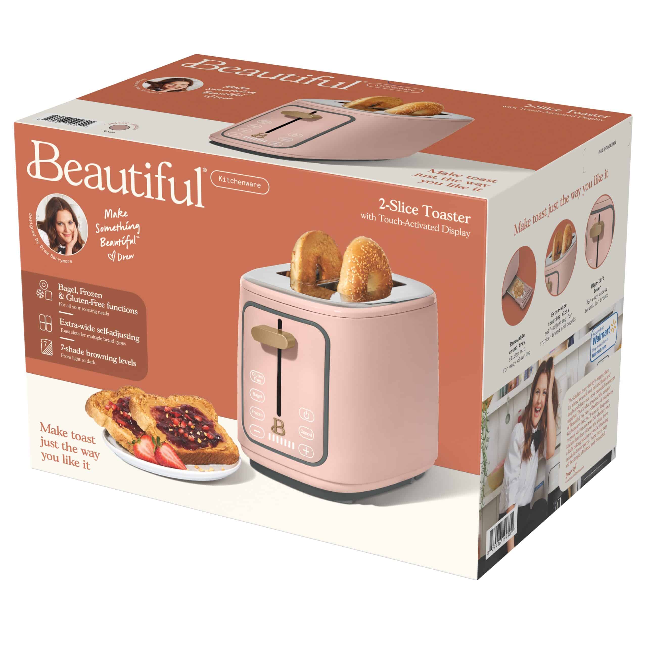 Beautiful 2 Slice Toaster with Touch-Activated Display, Rose by Drew Barrymore