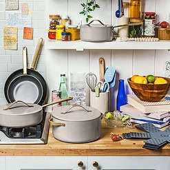 Beautiful 12pc Ceramic Non-Stick Cookware Set, Porcini Taupe by Drew Barrymore