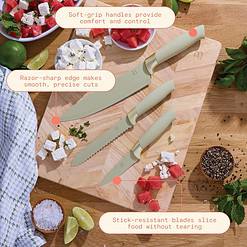 Beautiful 12pc Sage Green Stainless Steel Knife Block Set Soft-Grip Handles by Drew Barrymore