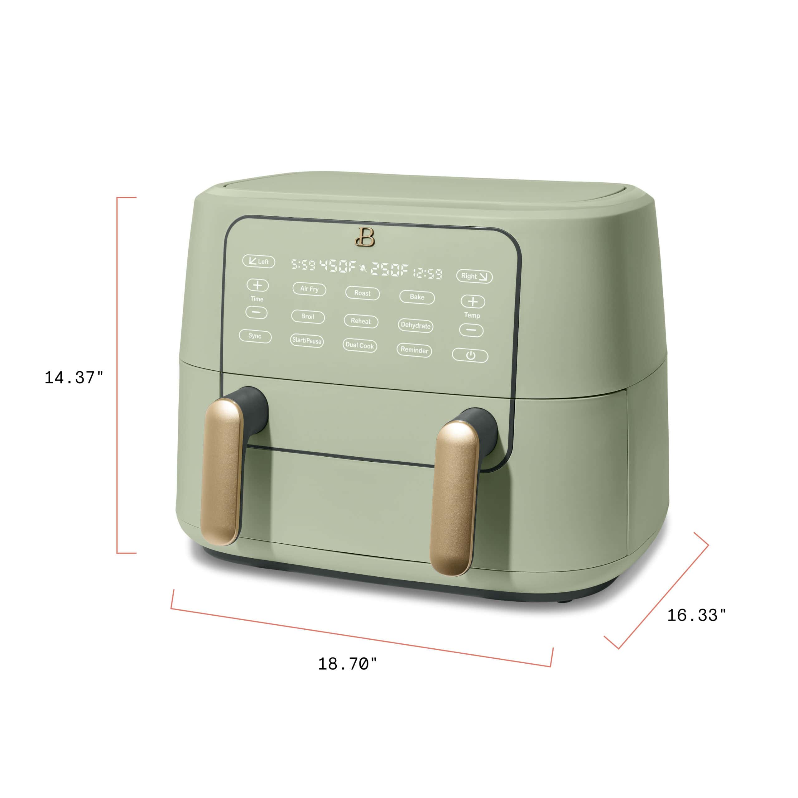 Beautiful 9 QT TriZone Air Fryer, Sage Green by Drew Barrymore
