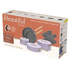 Beautiful 12pc Ceramic Non-Stick Cookware Set, Lavender by Drew Barrymore