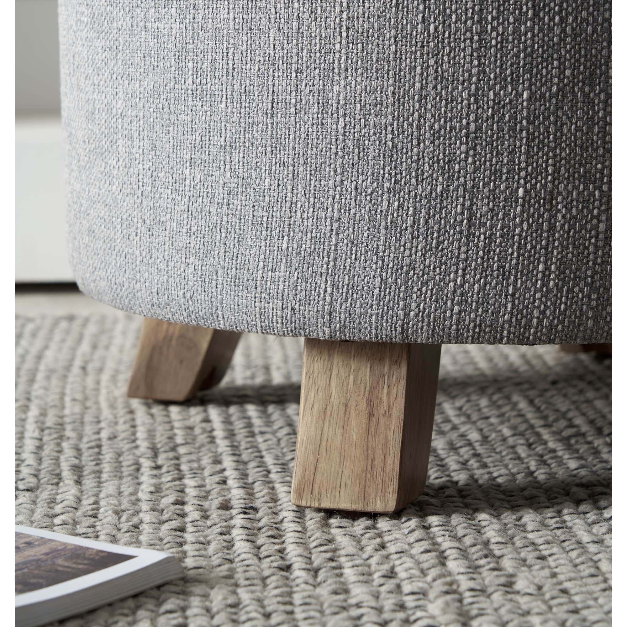 Better Homes & Gardens Round Tufted Storage Ottoman, Gray Faux Linen