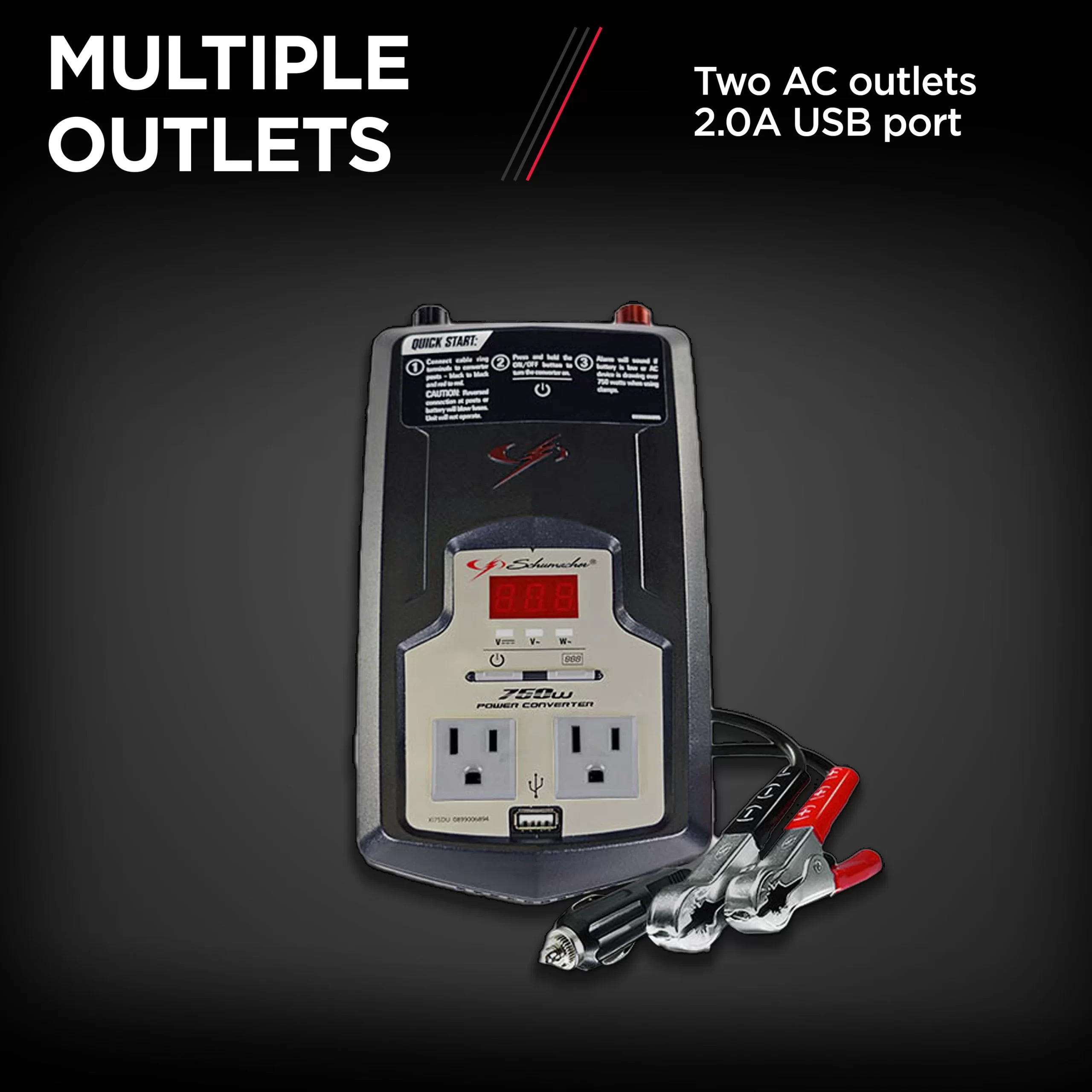 Schumacher Electric 750-Watt Power Inverter with GFCI Safety Circuit, Converts Vehicle Power to 120VAC Household Power