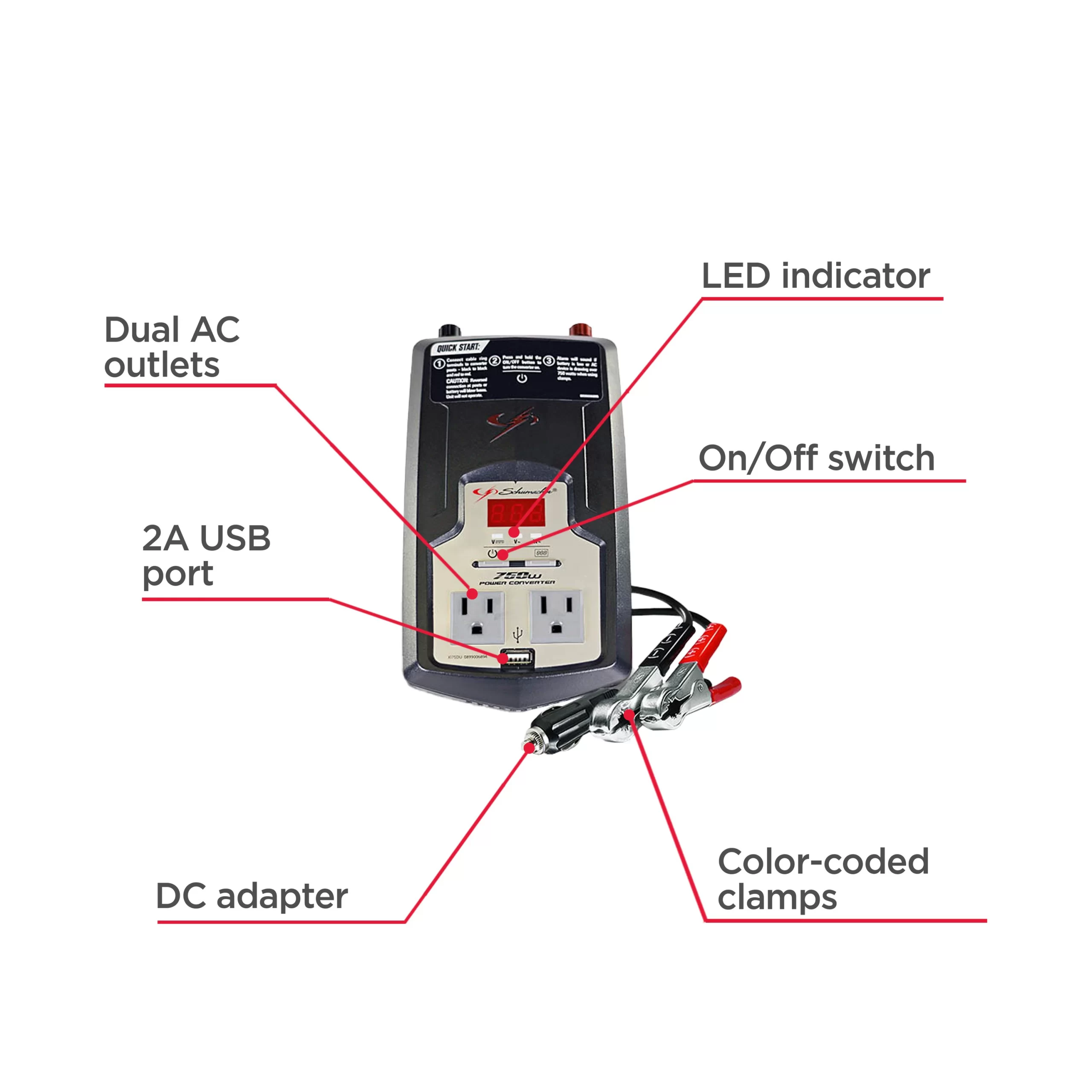 Schumacher Electric 750-Watt Power Inverter with GFCI Safety Circuit, Converts Vehicle Power to 120VAC Household Power