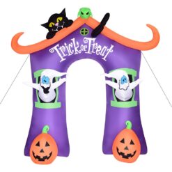 Haunted Hill Farm 9-ft Pre-Lit Inflatable Trick or Treat Walkway Arch with Black Cat, Jack-O-Lantern, and Ghost