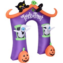 Haunted Hill Farm 9-ft Pre-Lit Inflatable Trick or Treat Walkway Arch with Black Cat, Jack-O-Lantern, and Ghost
