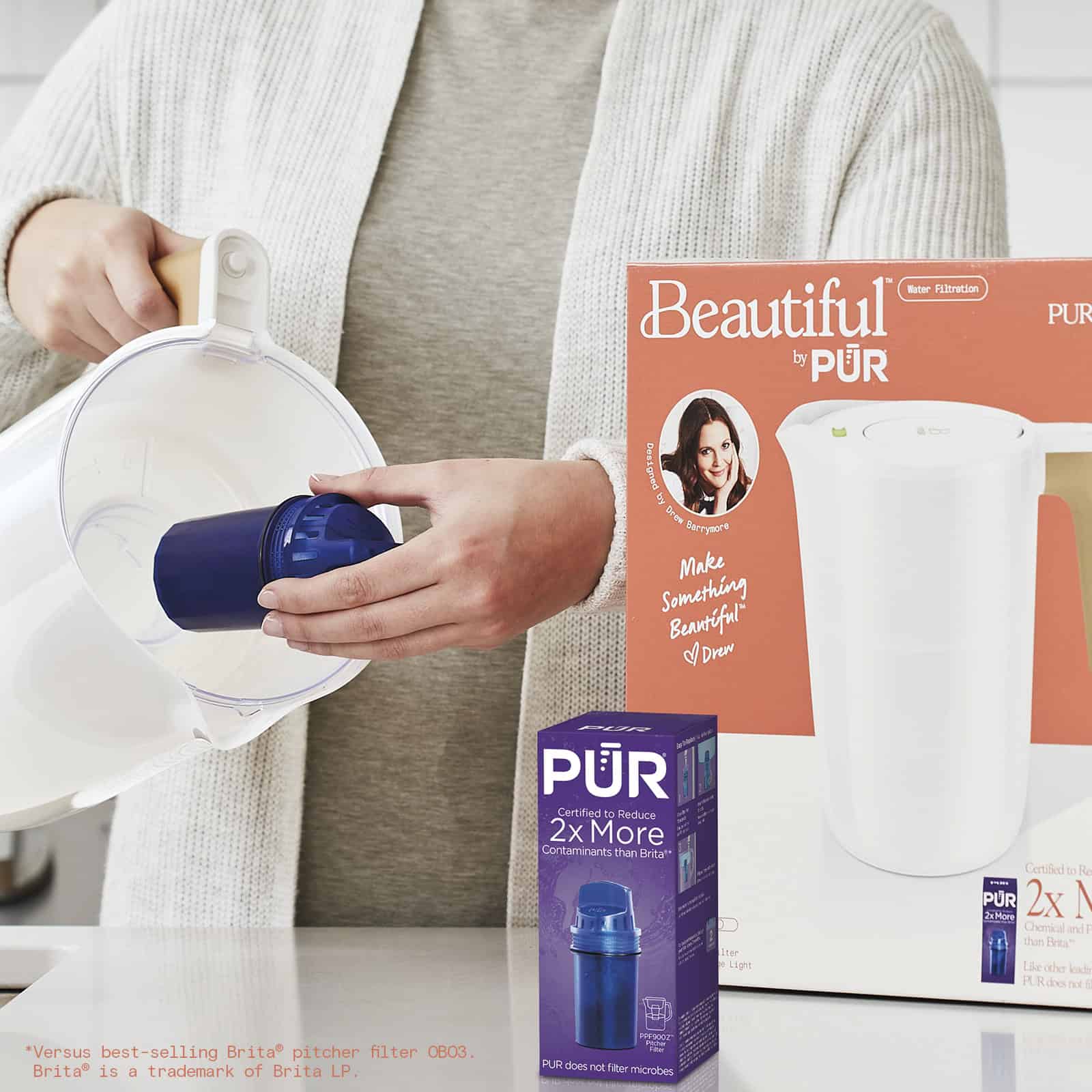 Beautiful by PUR 12 Cup Water Filtration Pitcher, W 10.2" x H 10.6" x L 6.8", White Icing (PPT120W)