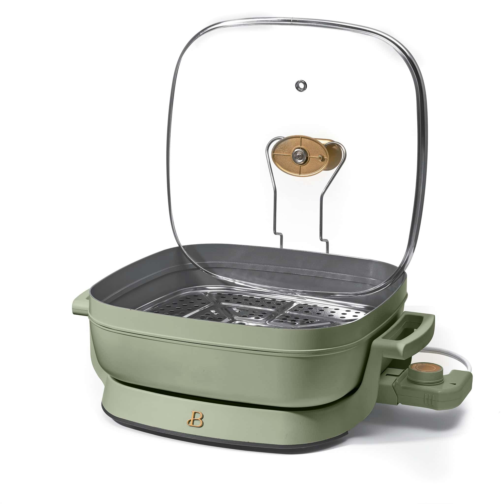 Beautiful 5 in 1 Electric Skillet - Expandable up to 7 Qt with Glass Lid, Sage Green by Drew Barrymore