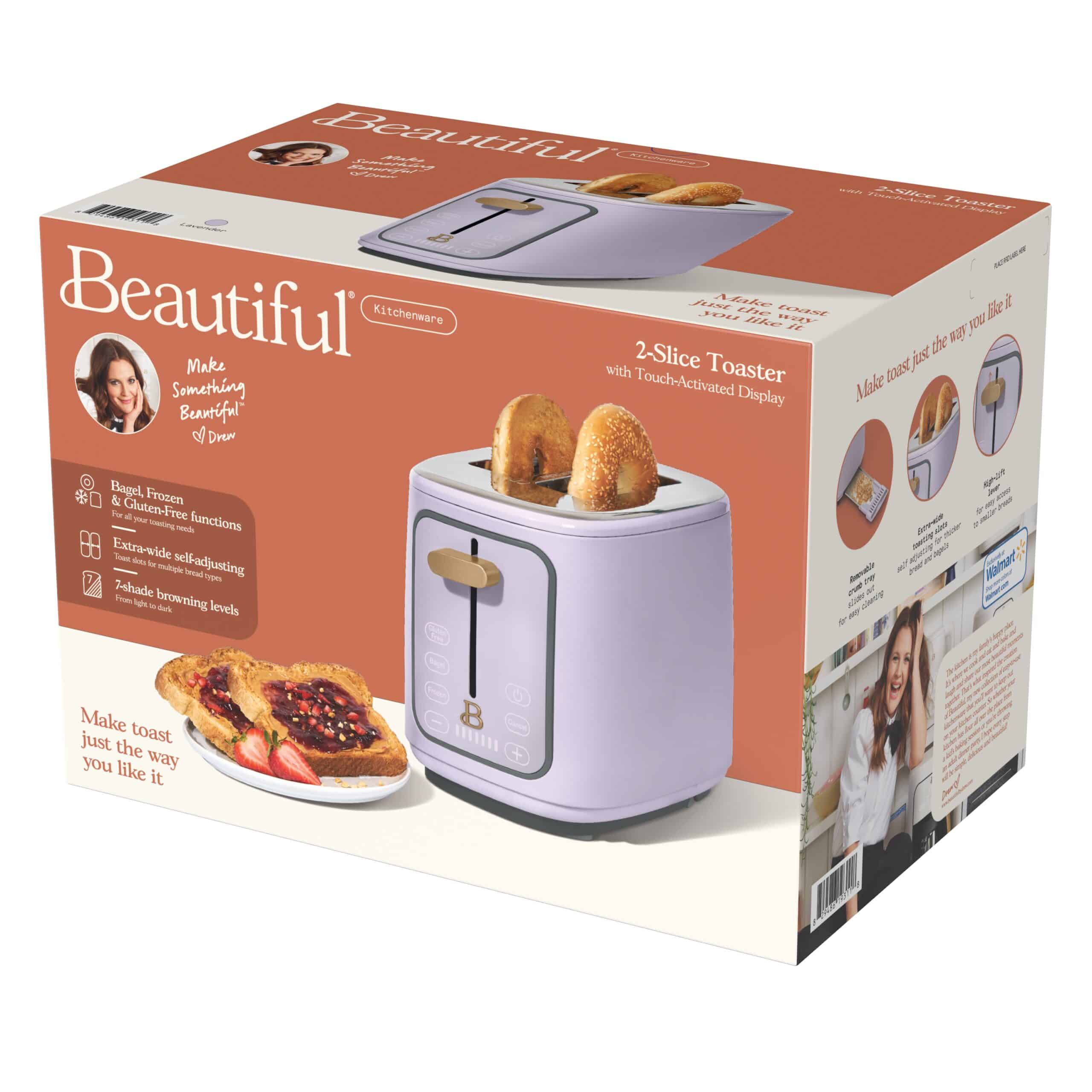 Beautiful 2 Slice Toaster with Touch-Activated Display, Lavender by Drew Barrymore
