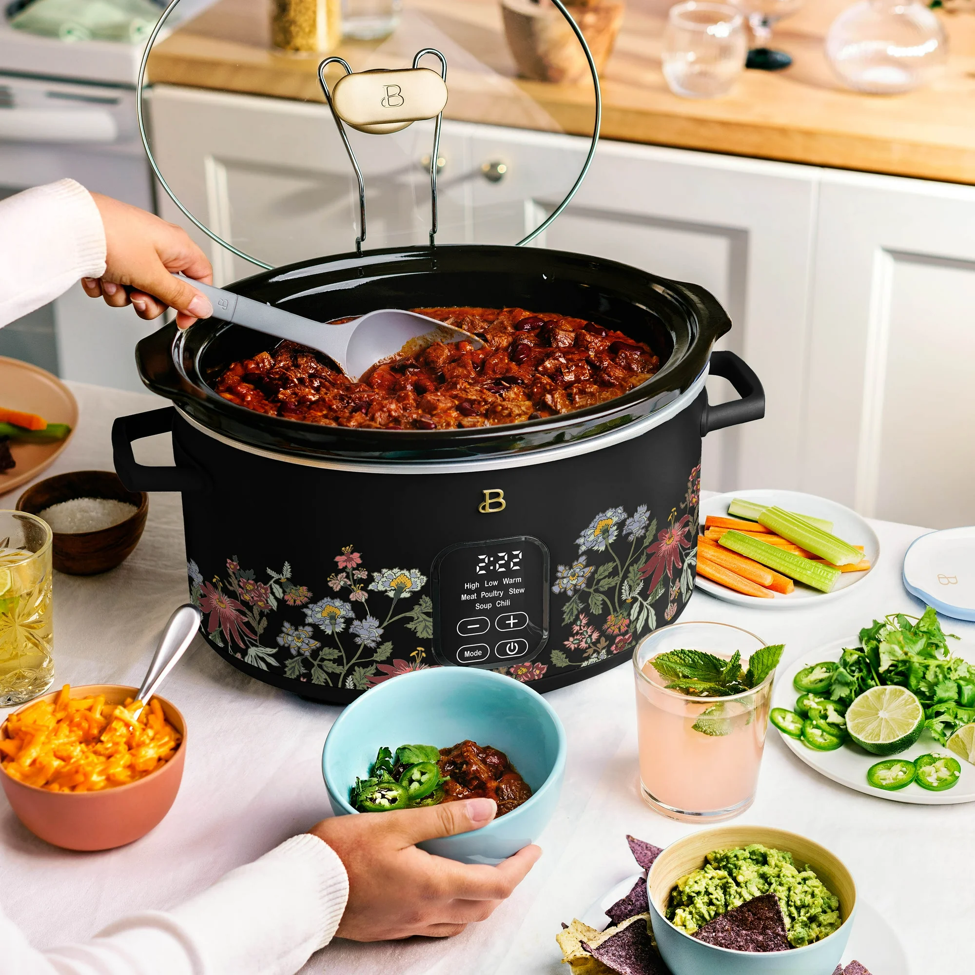 Beautiful 6 Qt Programmable Slow Cooker, Wildflower by Drew Barrymore, Black