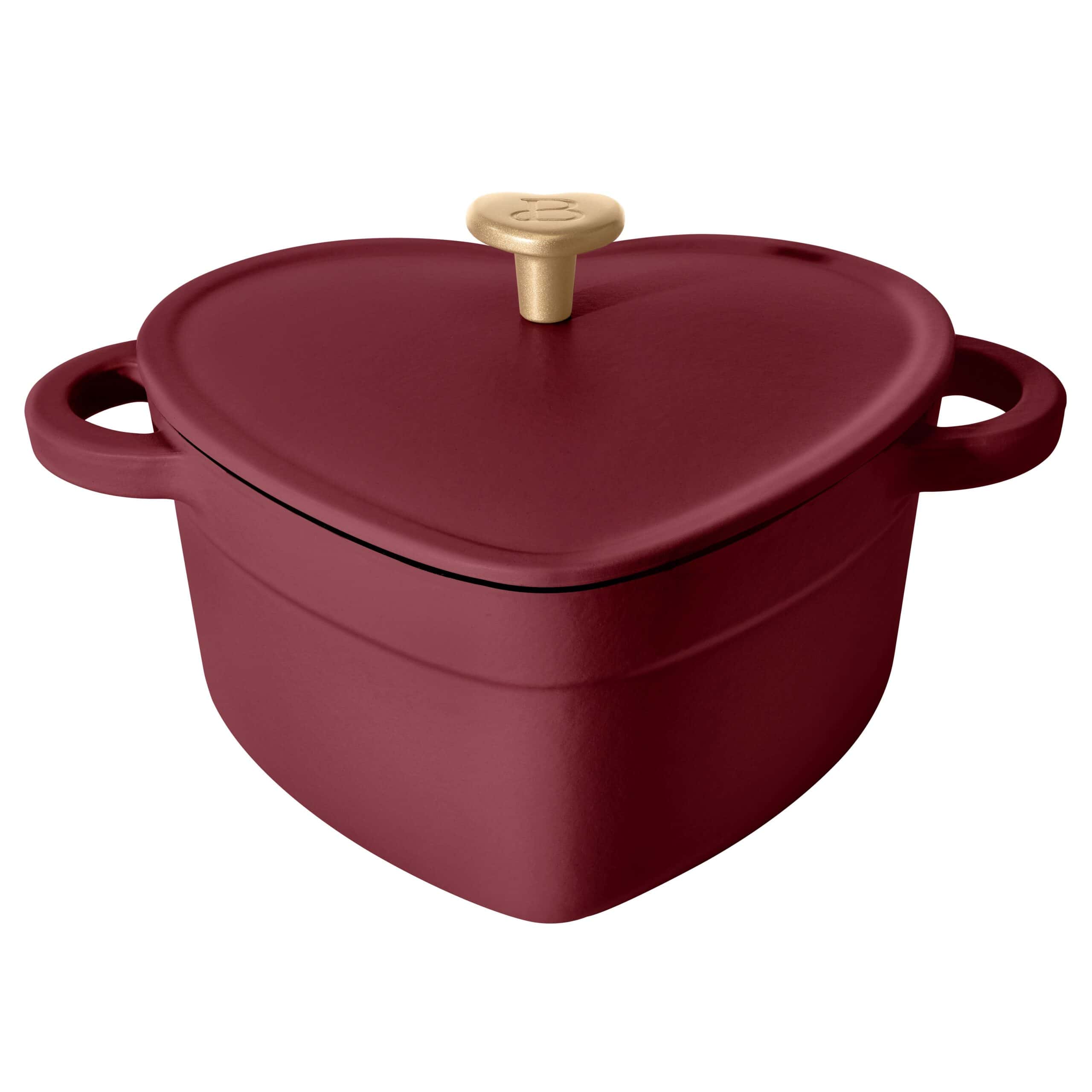 Beautiful 2QT Cast Iron Heart Shaped Dutch Oven, Merlot by Drew Barrymore