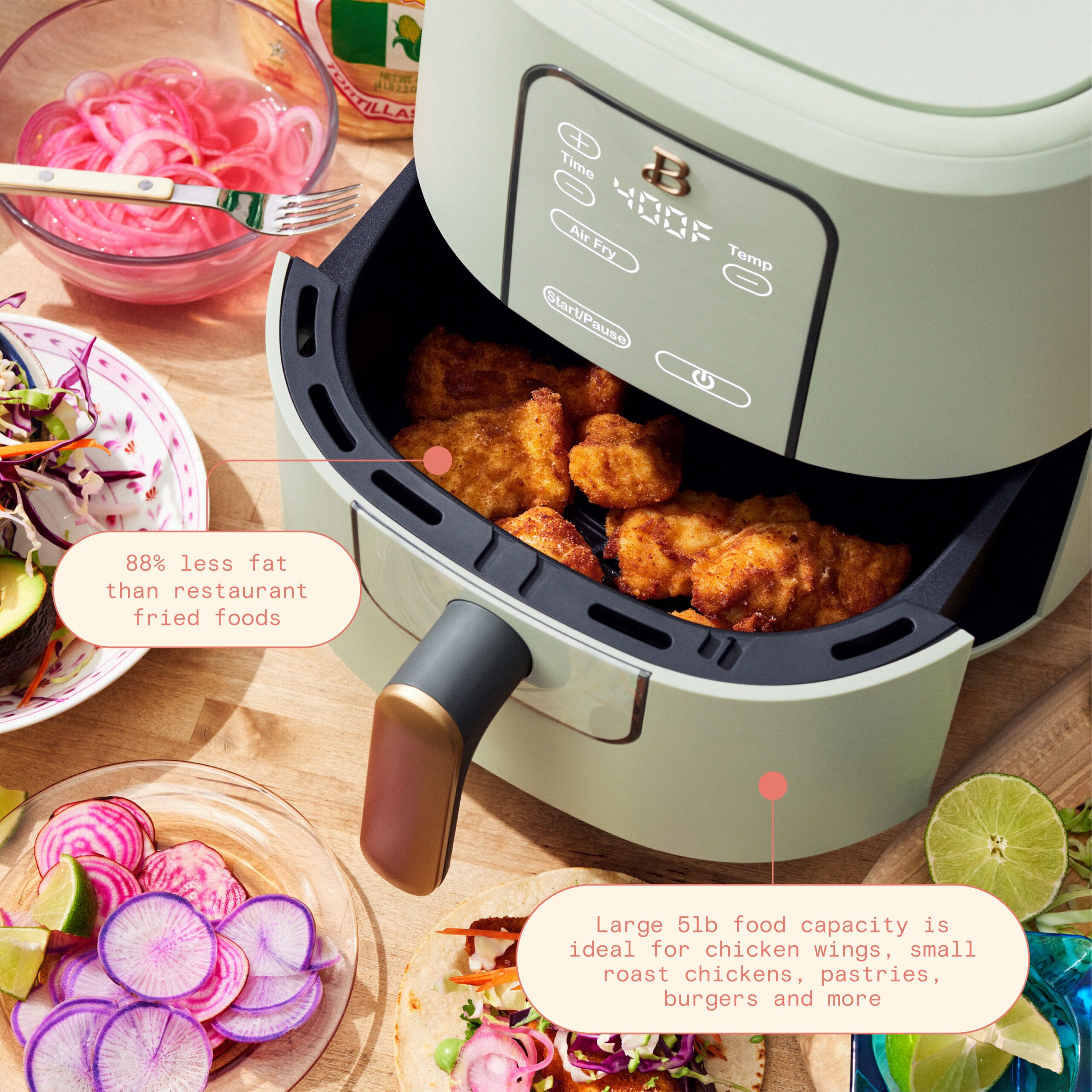 Beautiful 6 Qt Air Fryer with TurboCrisp Technology and Touch-Activated Display, Sage Green by Drew Barrymore