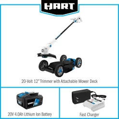 HART 20-Volt 12-inch Cordless Trim Mower Kit, (1) 4.0Ah Lithium-Ion Battery