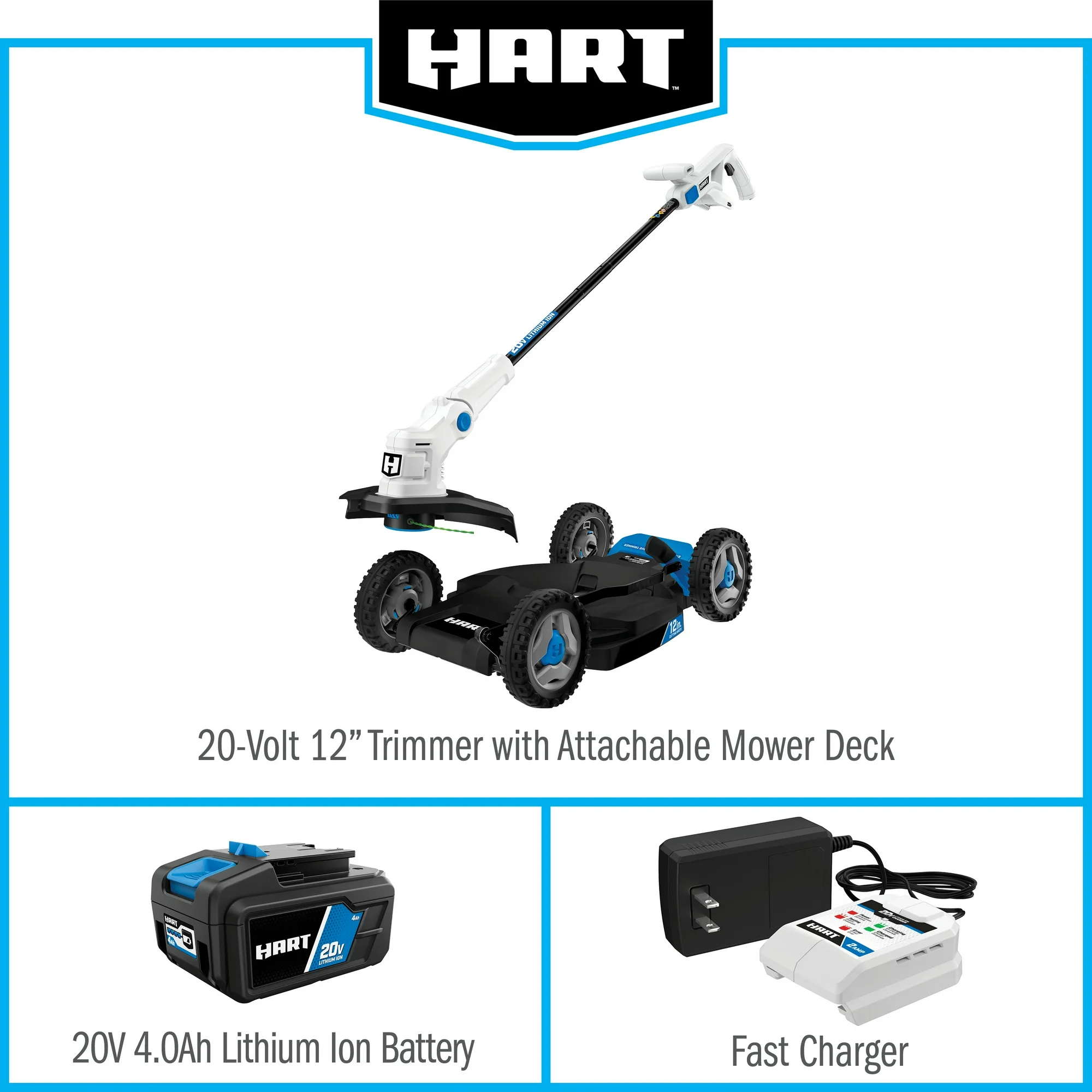 HART 20-Volt 12-inch Cordless Trim Mower Kit, (1) 4.0Ah Lithium-Ion Battery