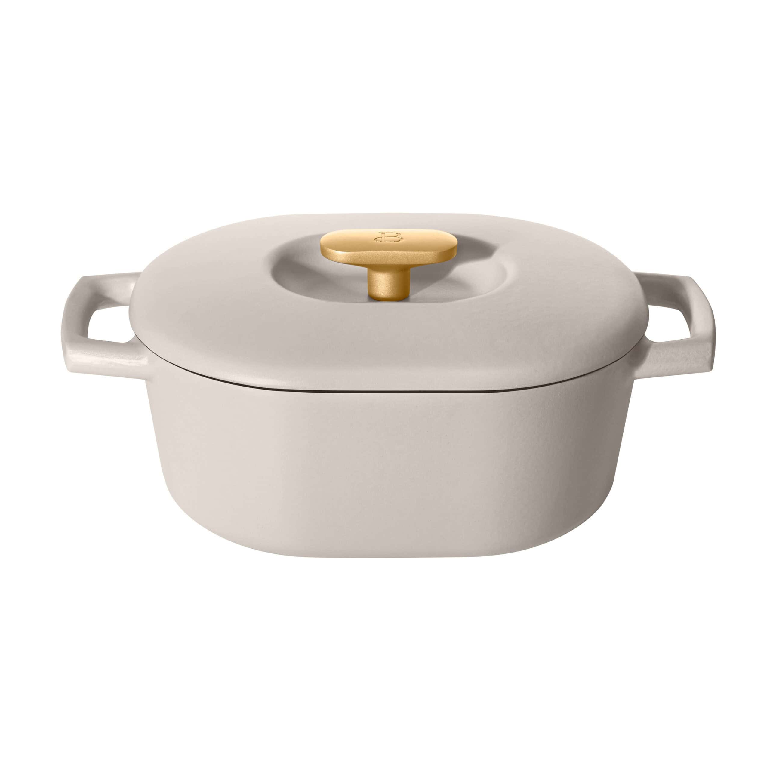 Beautiful 6 Quart Enamel Dutch Oven, Porcini Taupe by Drew Barrymore