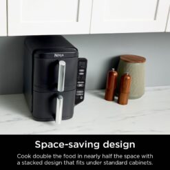 Ninja DoubleStack 2-Basket Air Fryer, DoubleStack Technology Cooks 4 Foods at Once, Space Saving Design, 8 QT, Black, SL201