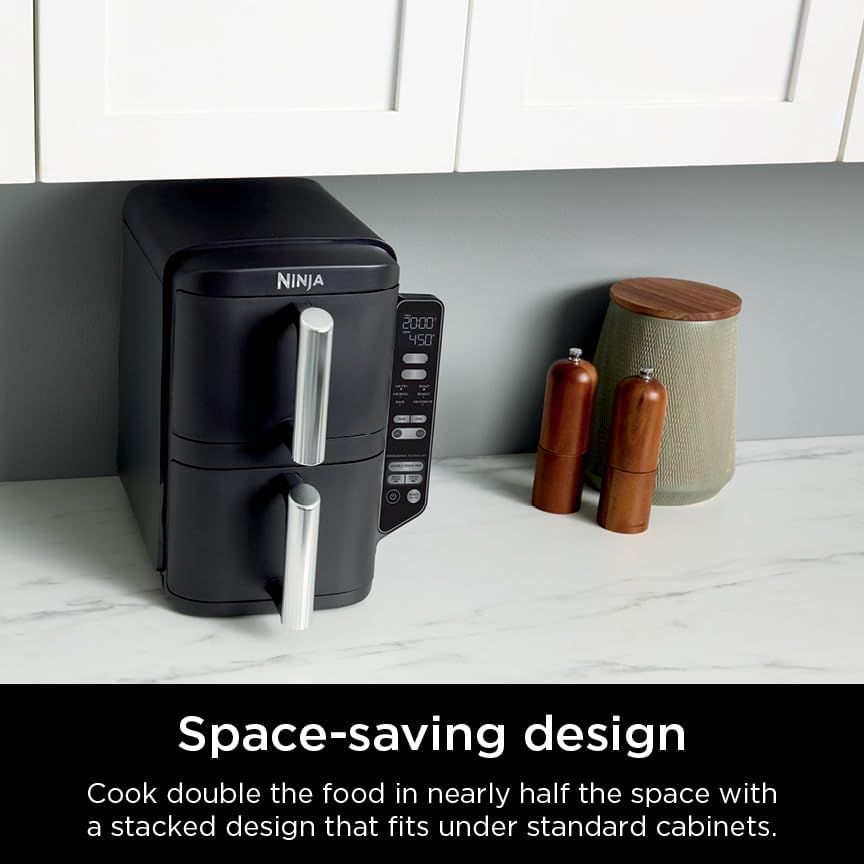 Ninja DoubleStack 2-Basket Air Fryer, DoubleStack Technology Cooks 4 Foods at Once, Space Saving Design, 8 QT, Black, SL201
