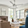 Parrot Uncle 52-inch Wooden 4-Blade Nickel Crystal Ceiling Fan with Remote, Satin Nickel