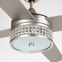 Parrot Uncle 52-inch Wooden 4-Blade Nickel Crystal Ceiling Fan with Remote, Satin Nickel