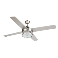 Parrot Uncle 52-inch Wooden 4-Blade Nickel Crystal Ceiling Fan with Remote, Satin Nickel