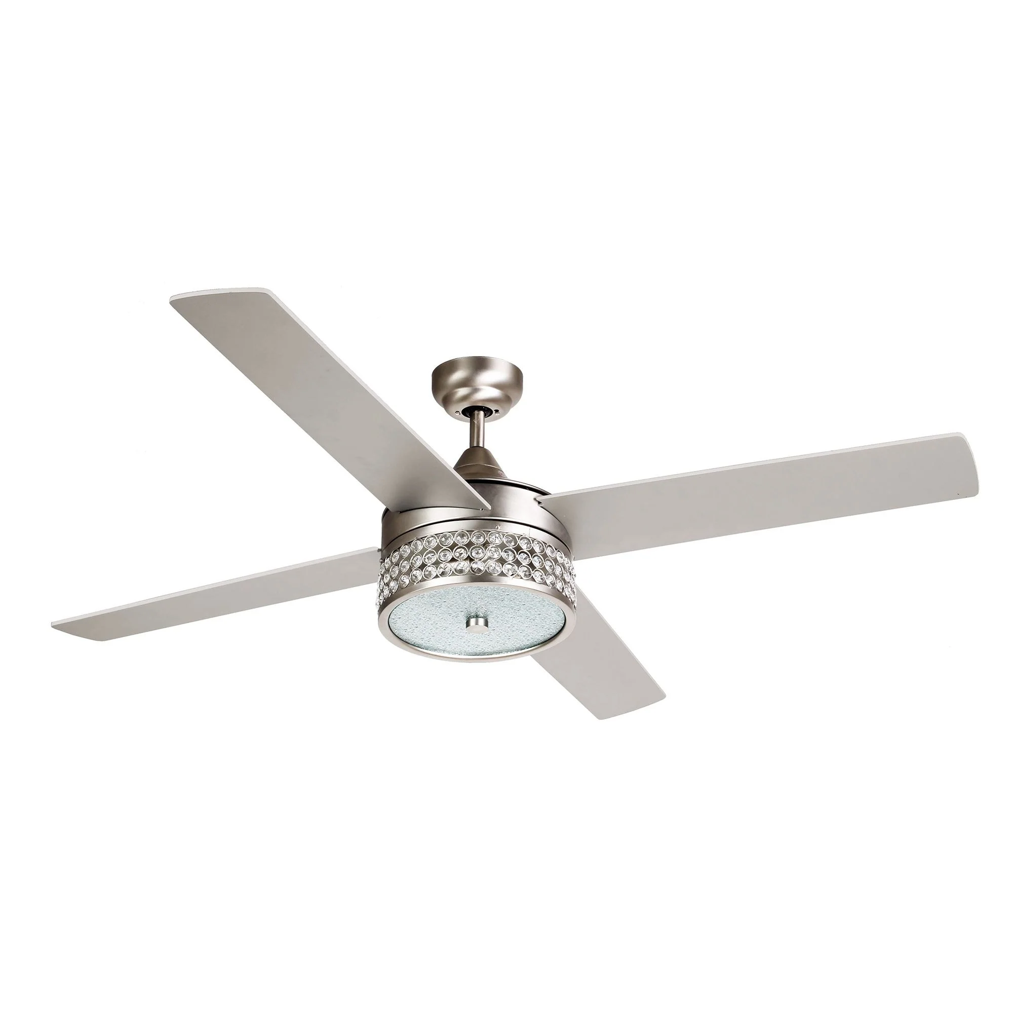 Parrot Uncle 52-inch Wooden 4-Blade Nickel Crystal Ceiling Fan with Remote, Satin Nickel