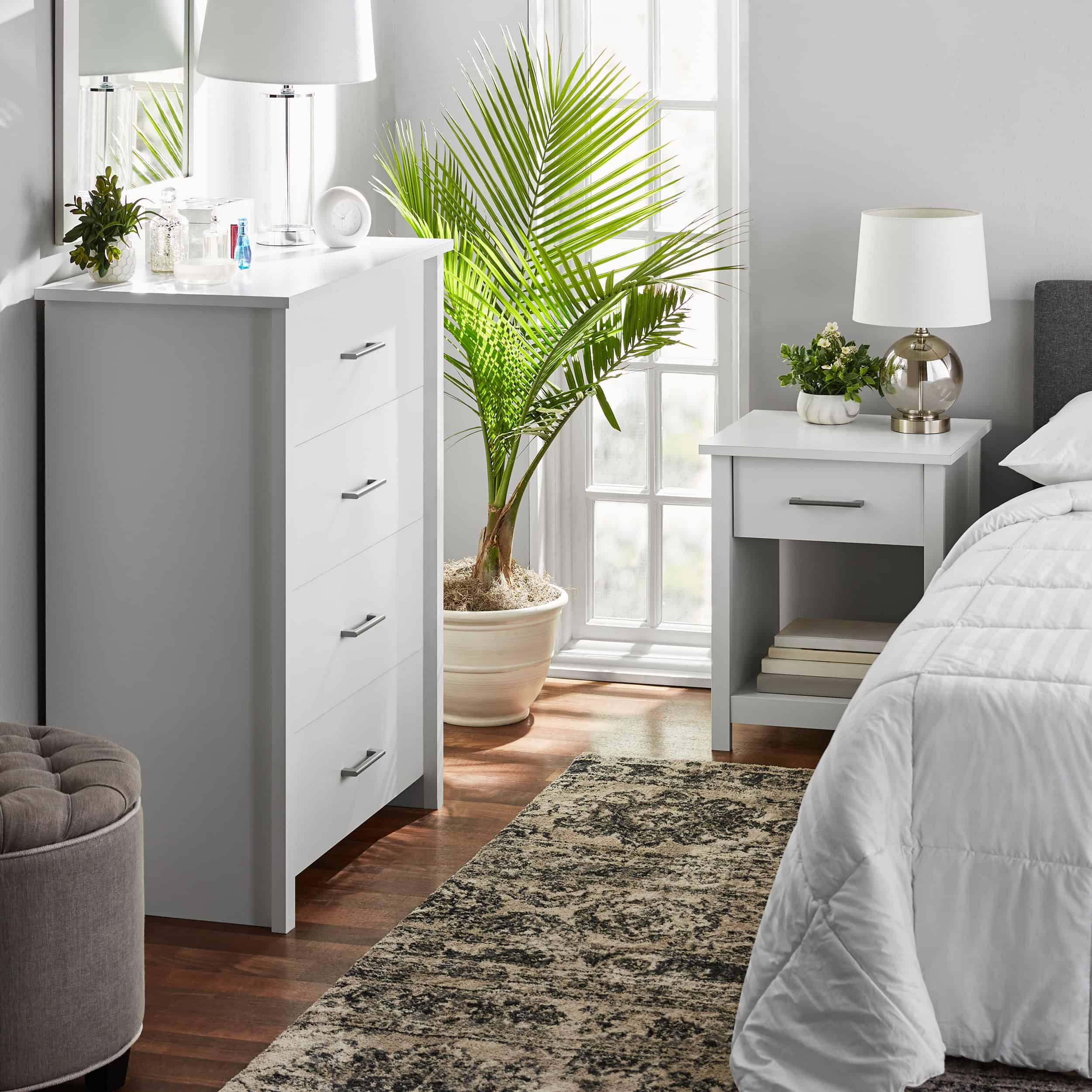 Mainstays Hillside Nightstand with Drawer, White Finish