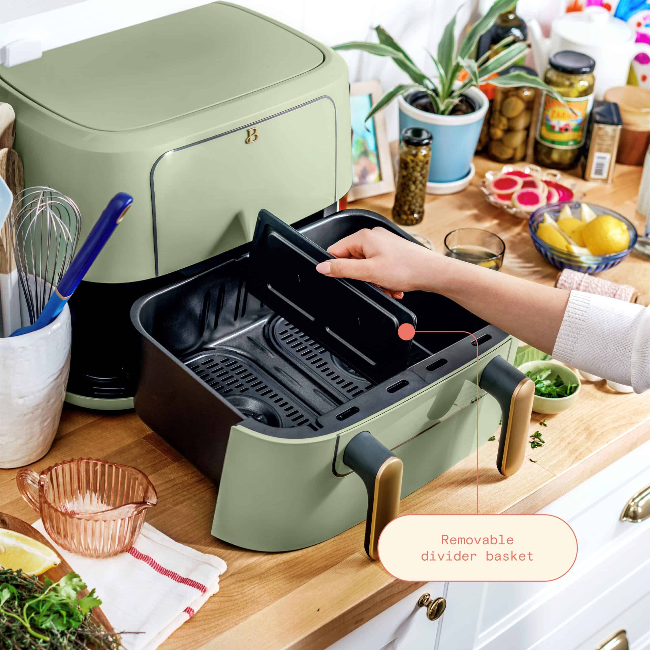 Beautiful 9 QT TriZone Air Fryer, Sage Green by Drew Barrymore