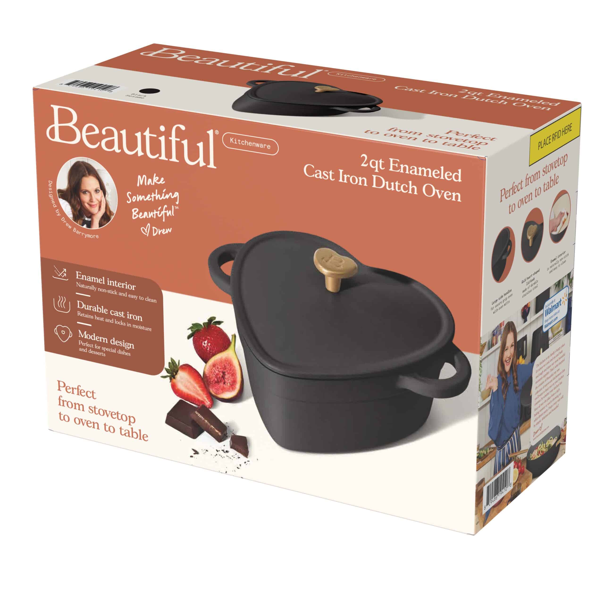 Beautiful 2QT Cast Iron Heart Dutch Oven, Black Sesame by Drew Barrymore