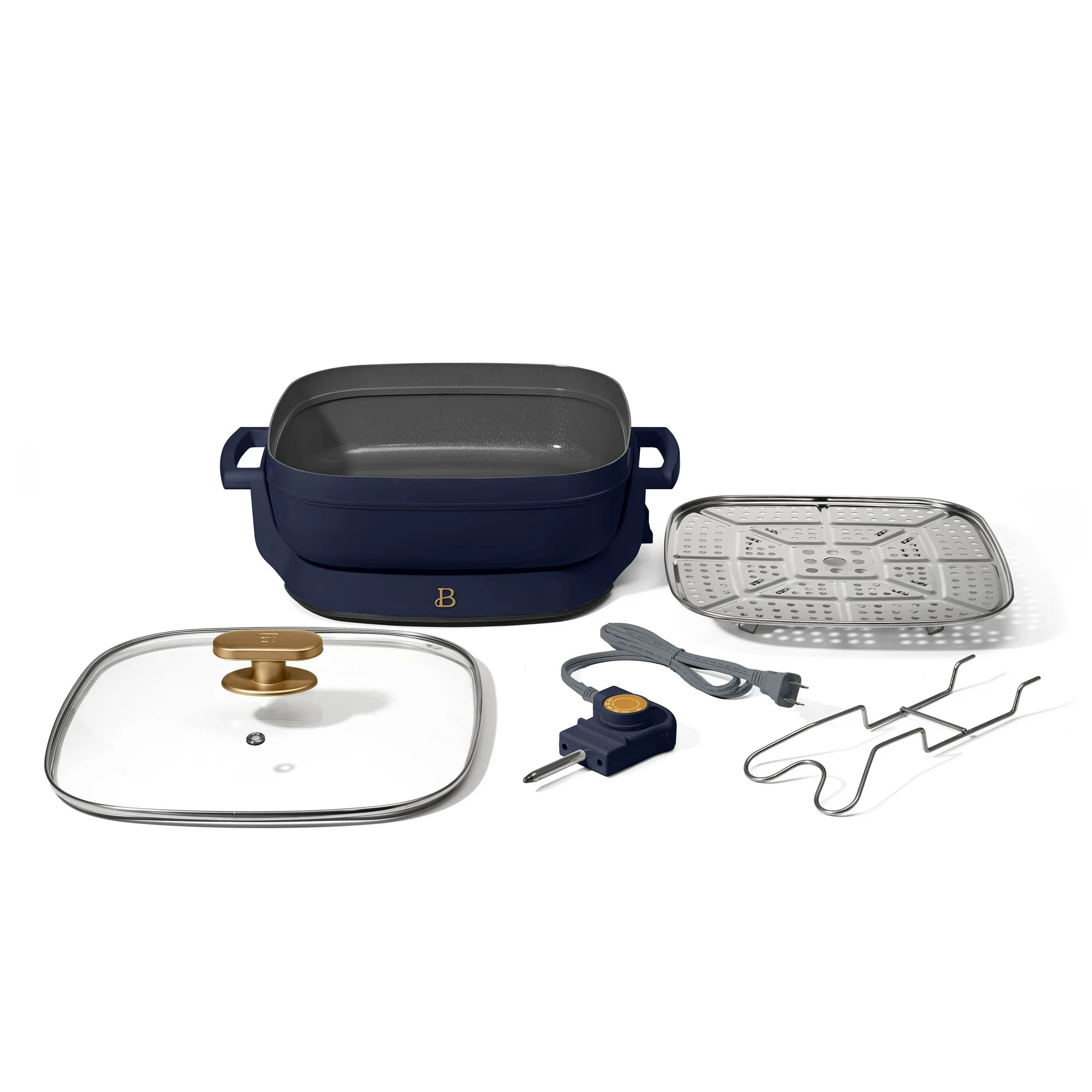 Beautiful 5 in 1 Electric Skillet - Expandable up to 7 Qt with Glass Lid, Starry Night by Drew Barrymore, Blue - Image 11
