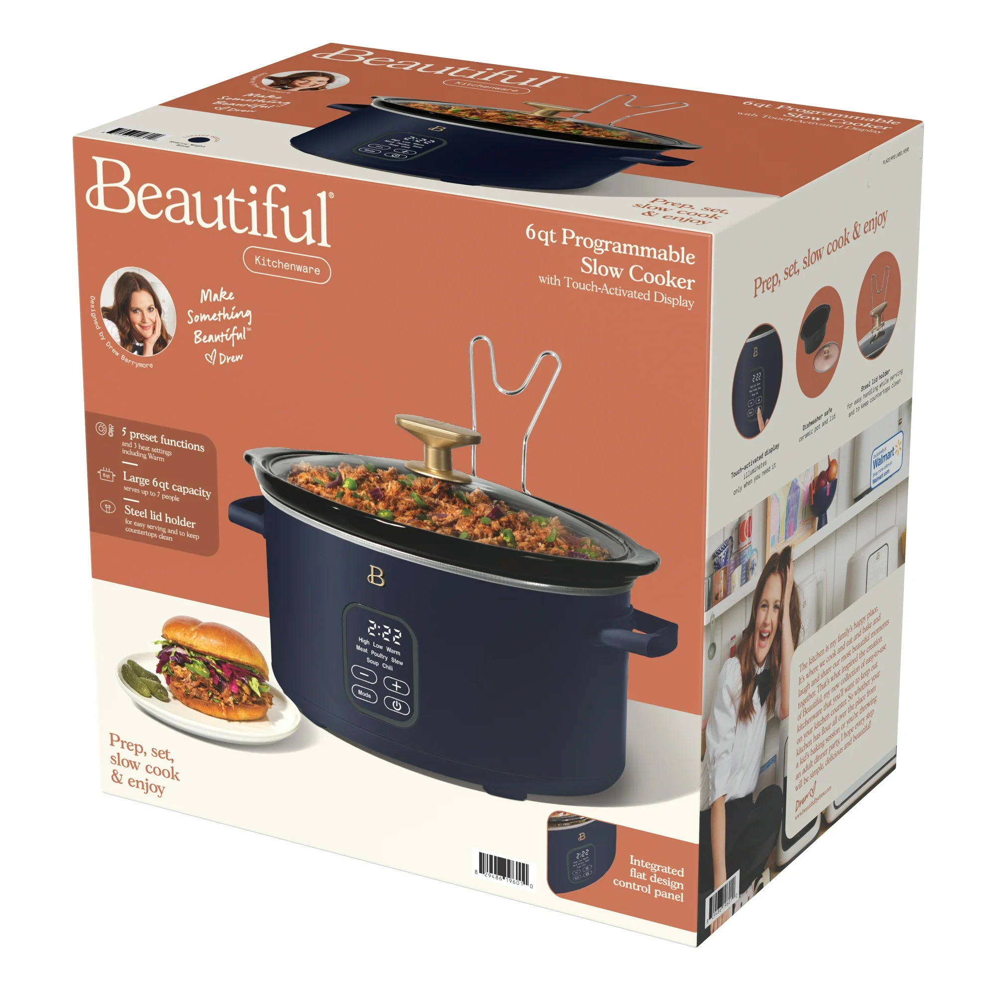 Beautiful 6 Qt Programmable Slow Cooker, Starry Night by Drew Barrymore, Blue