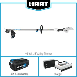 HART 40-Volt Cordless Attachment Capable 15-inch String Trimmer Kit, (1) 4.0Ah Lithium-Ion Battery