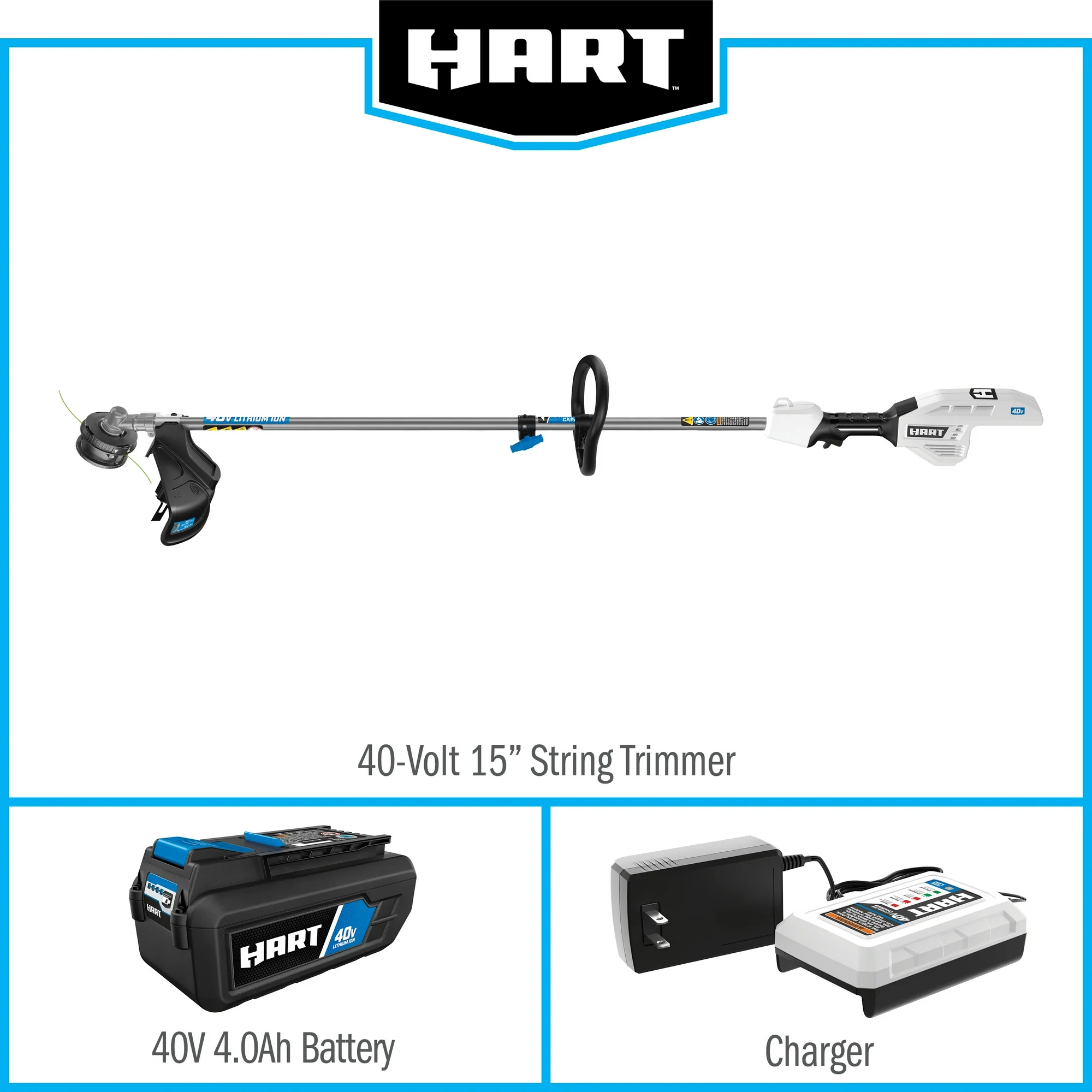 HART 40-Volt Cordless Attachment Capable 15-inch String Trimmer Kit, (1) 4.0Ah Lithium-Ion Battery
