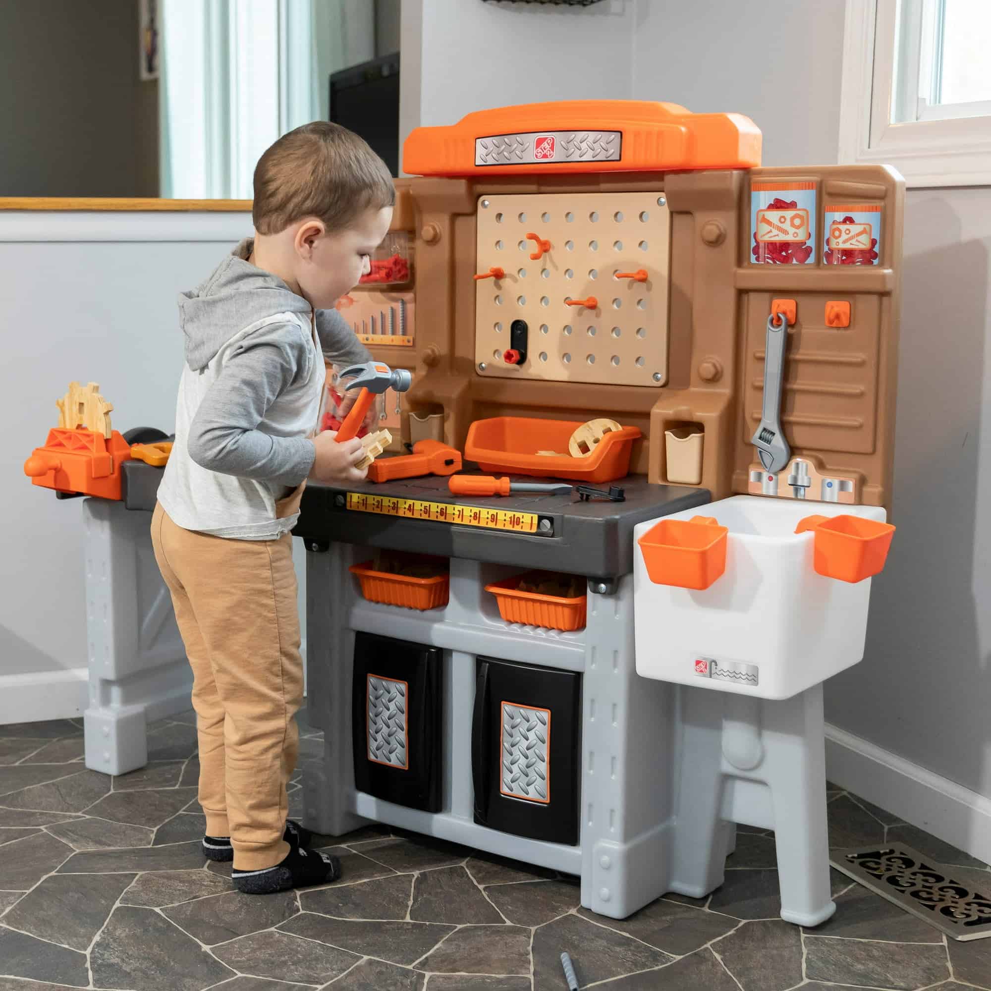 Step2 Pro Play Toddler Workshop & Utility Bench and Plastic Kid Tool Bench and 76 piece Playset