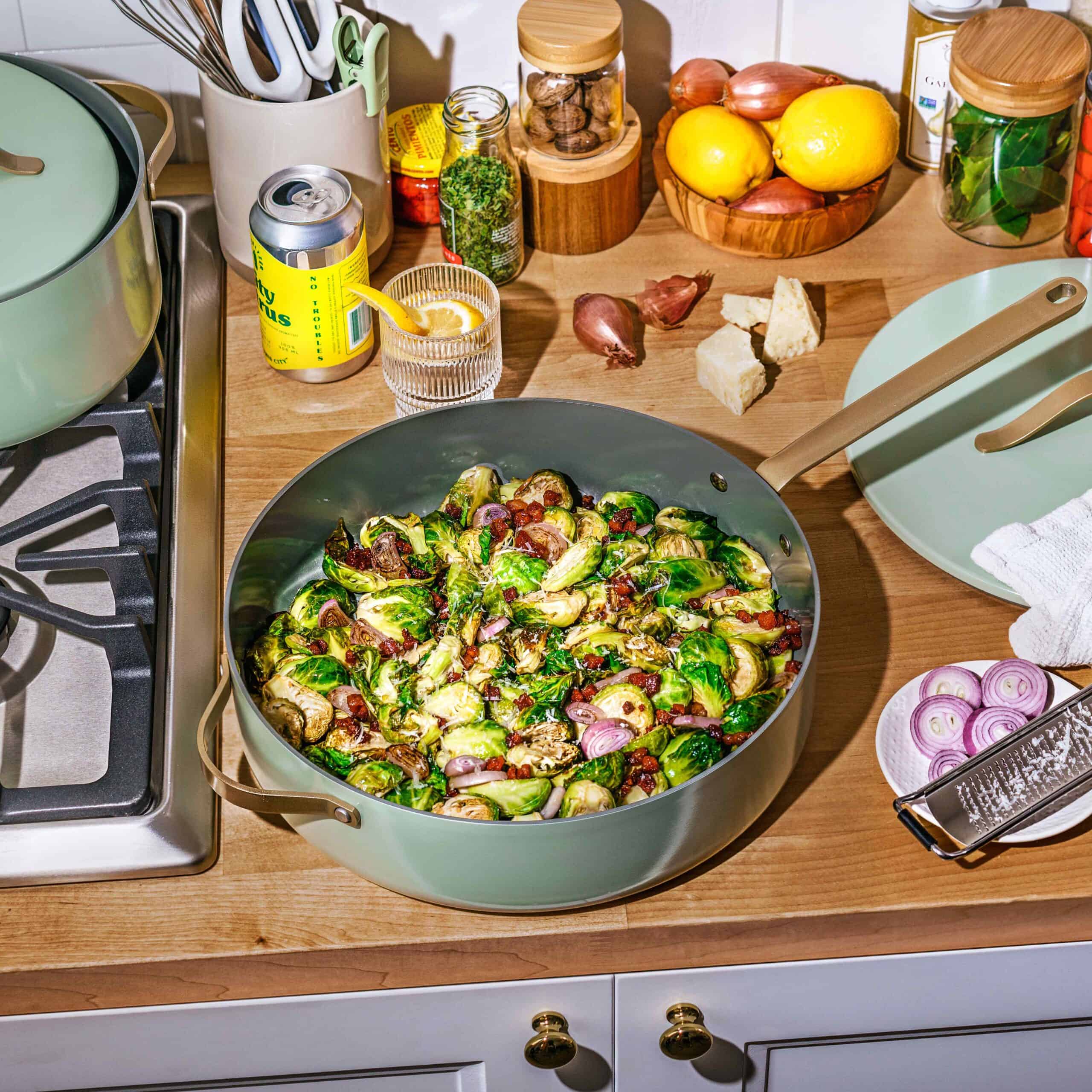 Beautiful 5.5 Quart Ceramic Non-Stick Sauté Pan, Sage Green by Drew Barrymore