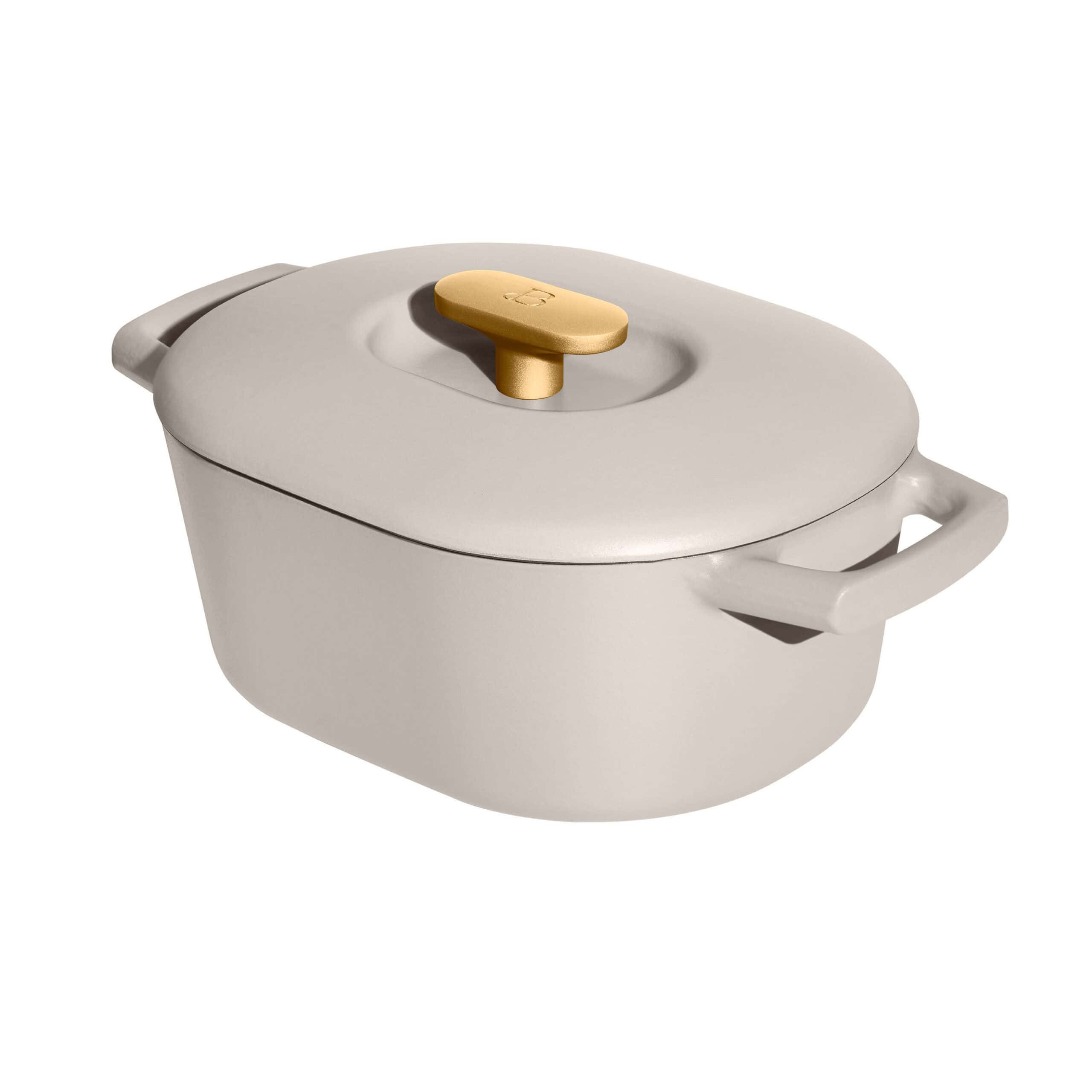 Beautiful 6 Quart Enamel Dutch Oven, Porcini Taupe by Drew Barrymore