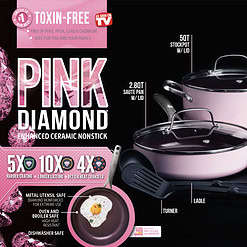 Blue Diamond Toxin-Free Ceramic and Dishwasher Safe 12-Piece Pots and Pans Cookware Set, Pink