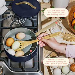 Beautiful 12pc Ceramic Non-Stick Cookware Set, Starry Night by Drew Barrymore, Blue