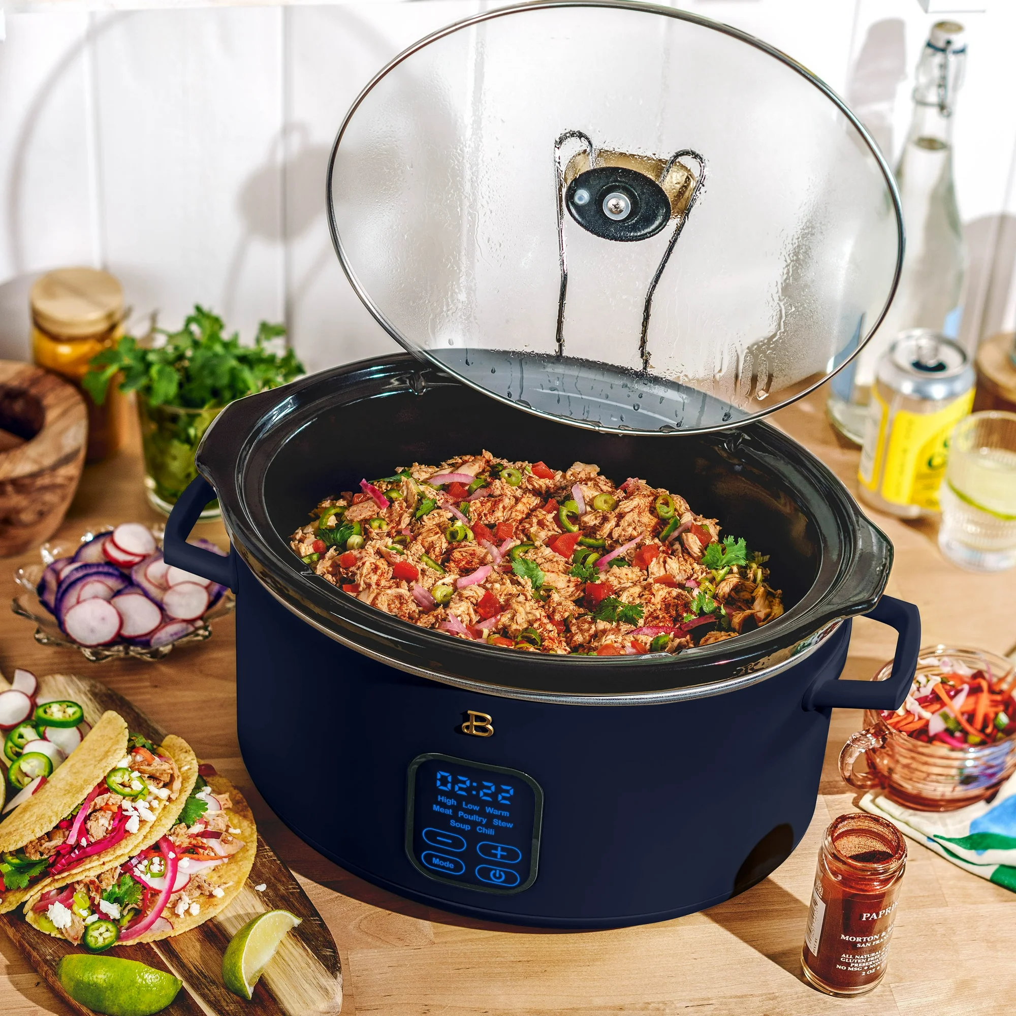 Beautiful 6 Qt Programmable Slow Cooker, Starry Night by Drew Barrymore, Blue