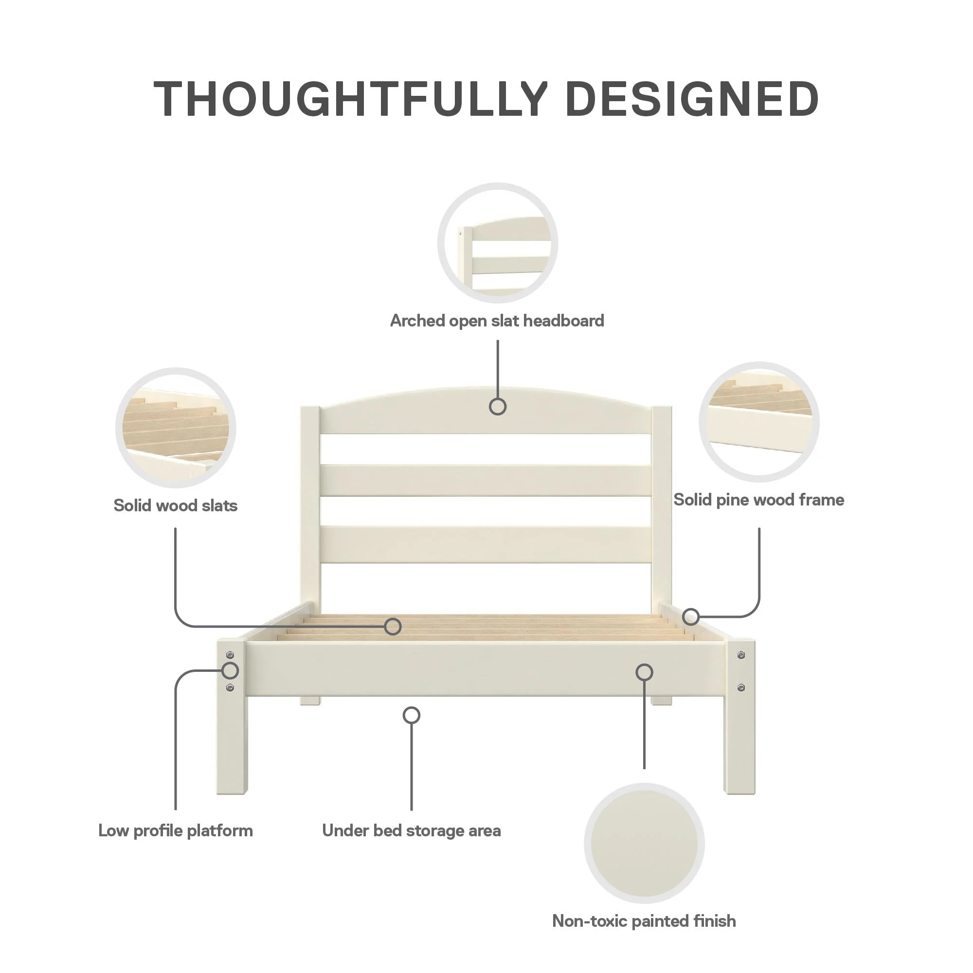 Better Homes & Gardens Leighton Kids Twin Size Bed, Wood Platform Bed Frame, Off-White