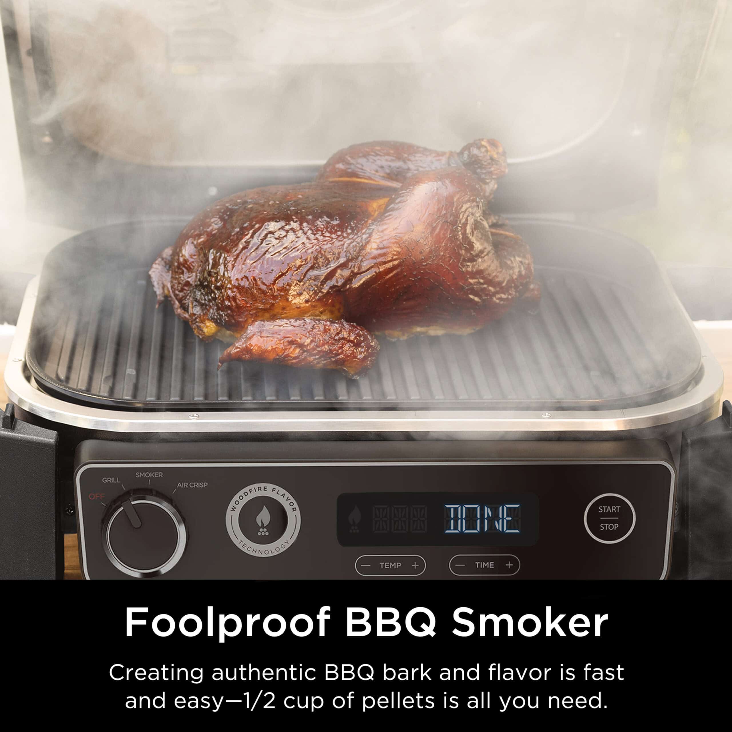 Ninja Woodfire 141 sq in 1760 Watts Electric Outdoor Grill & Smoker with Air Fry, BBQ Smoke, and Real Wood Pellet Flavor