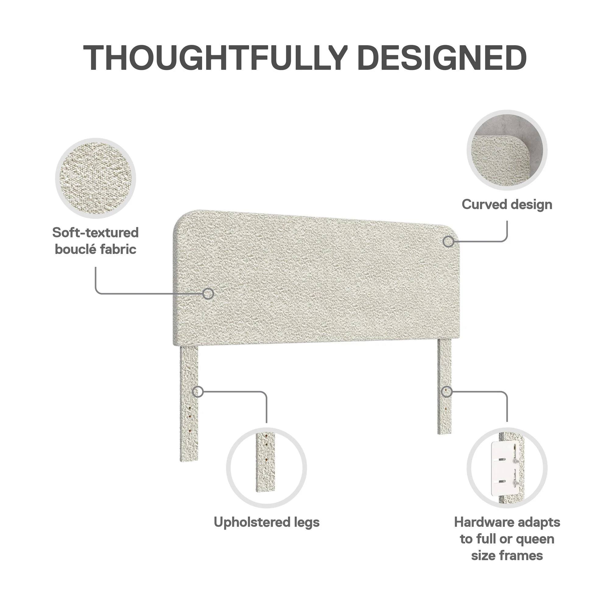 Better Homes & Gardens Juliet Full/Queen Boucle Headboard, Ivory