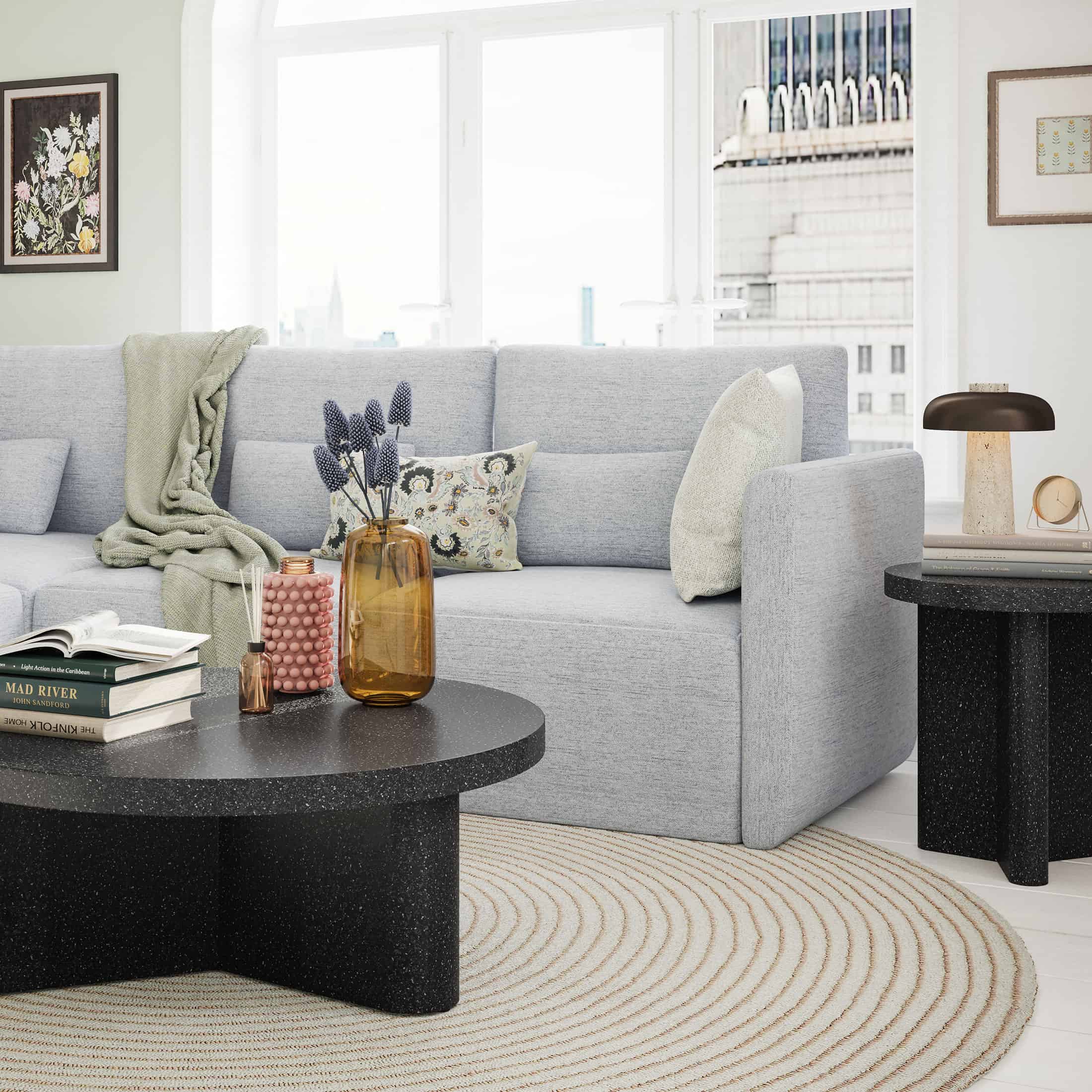 Beautiful Contempo Round Side Table by Drew Barrymore, Speckled Marble Finish