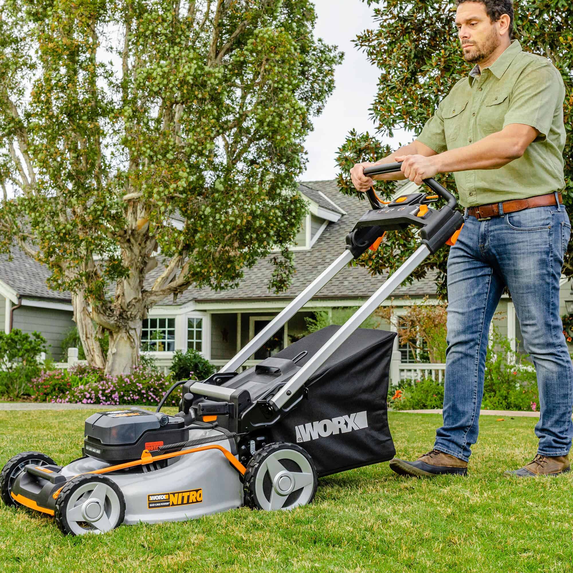 WORX Nitro Power Share 40-volt 21-in Cordless Self-propelled Lawn Mower 5 Ah (2-Batteries and Charger Included)