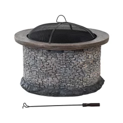 Sunjoy 31.89-in W Gray Clay Wood-Burning Fire Pit